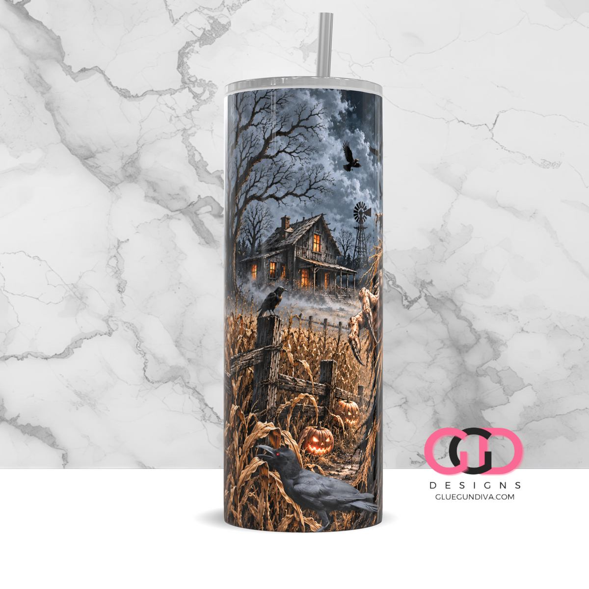 Scarecrow and Crows-   Digital tumbler wrap for 20 oz skinny straight tumbler