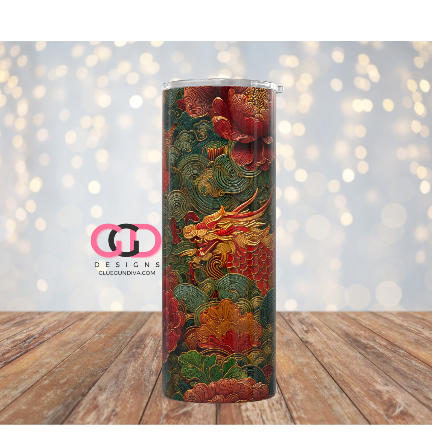 Chinese Pattern -  Digital tumbler wrap for 20 oz skinny straight tumbler