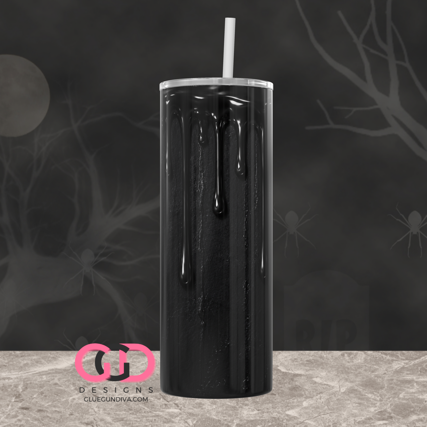 Halloween Wax Drip Candle Black and Black -  Digital tumbler wrap for 20 oz skinny straight tumbler