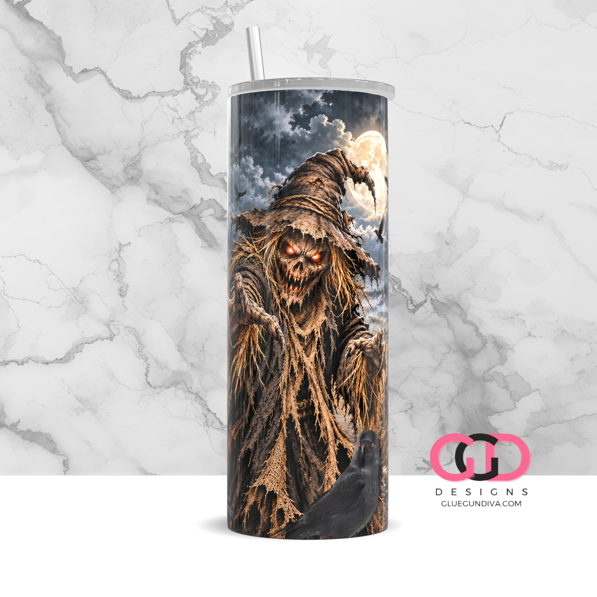 Scarecrow and Crows-   Digital tumbler wrap for 20 oz skinny straight tumbler