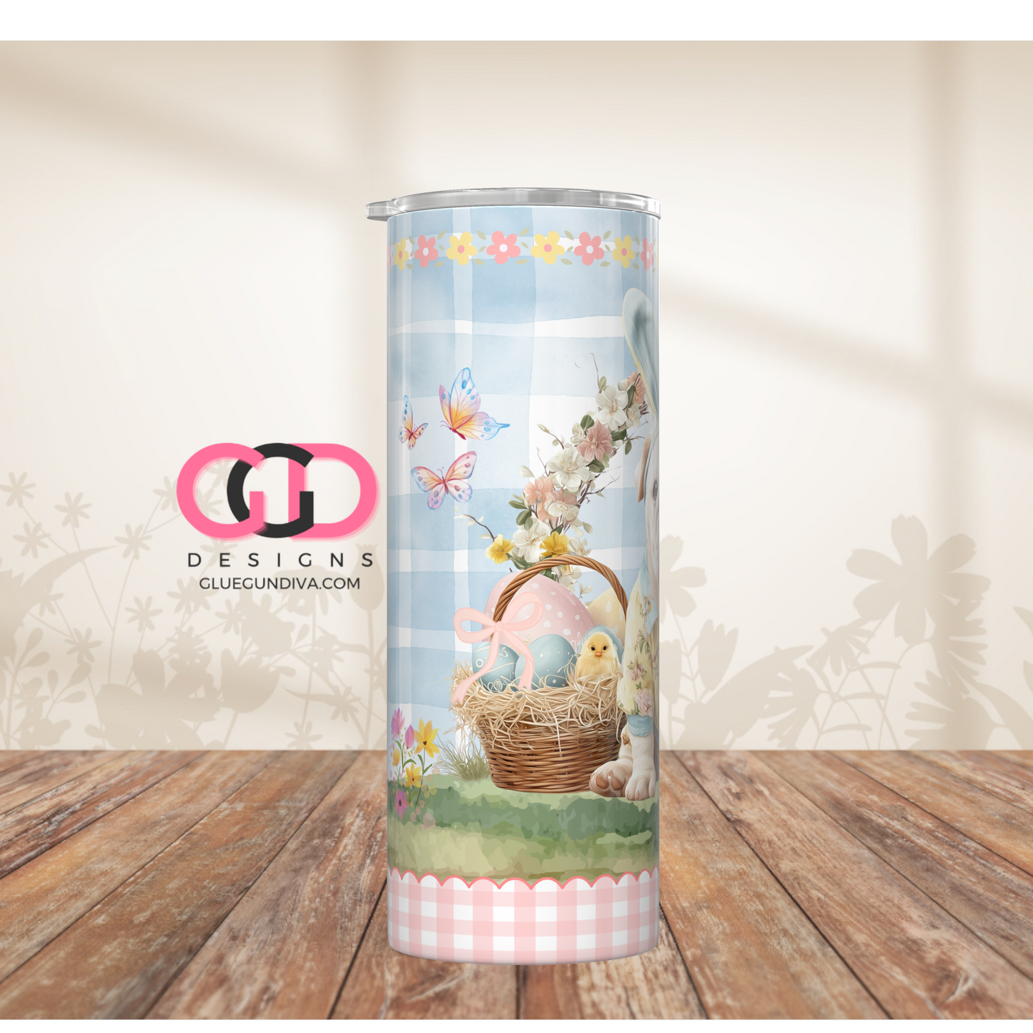Bulldog Easter Puppy -  Digital tumbler wrap for 20 oz skinny straight tumbler