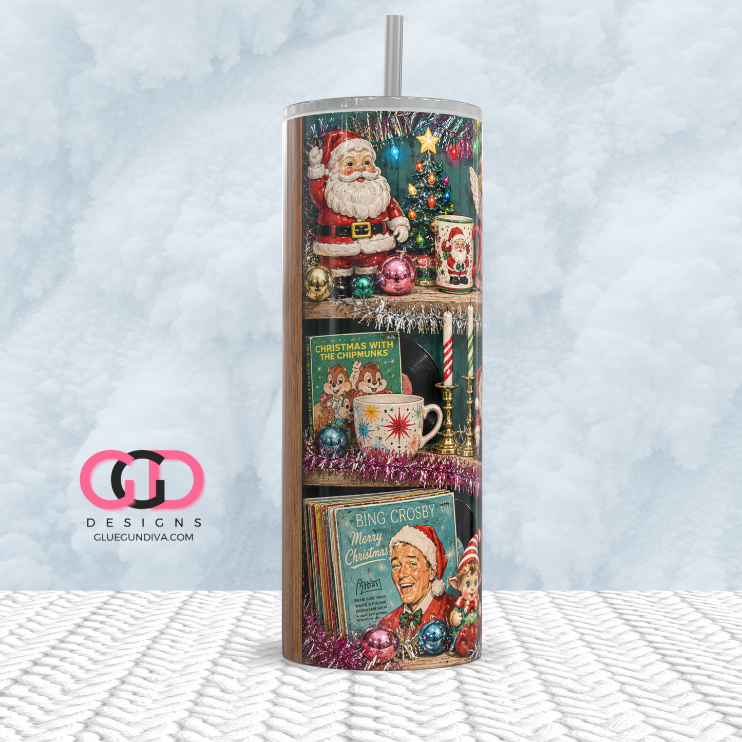 Christmas Thrift Shelf Dark Wood -   Digital tumbler wrap for 20 oz skinny straight tumbler
