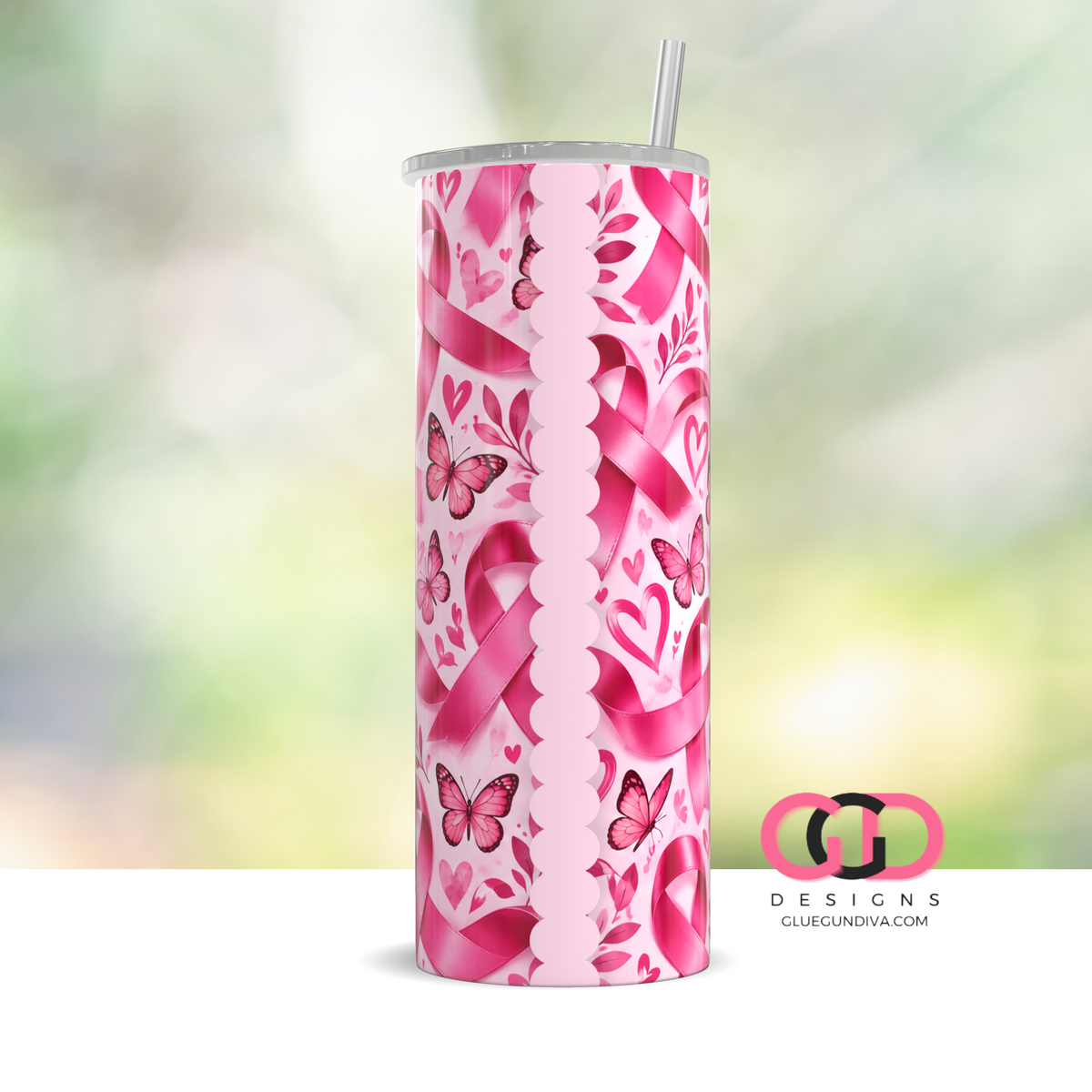 October Awareness Butterflies - Digital tumbler wrap for 20 oz skinny straight tumbler