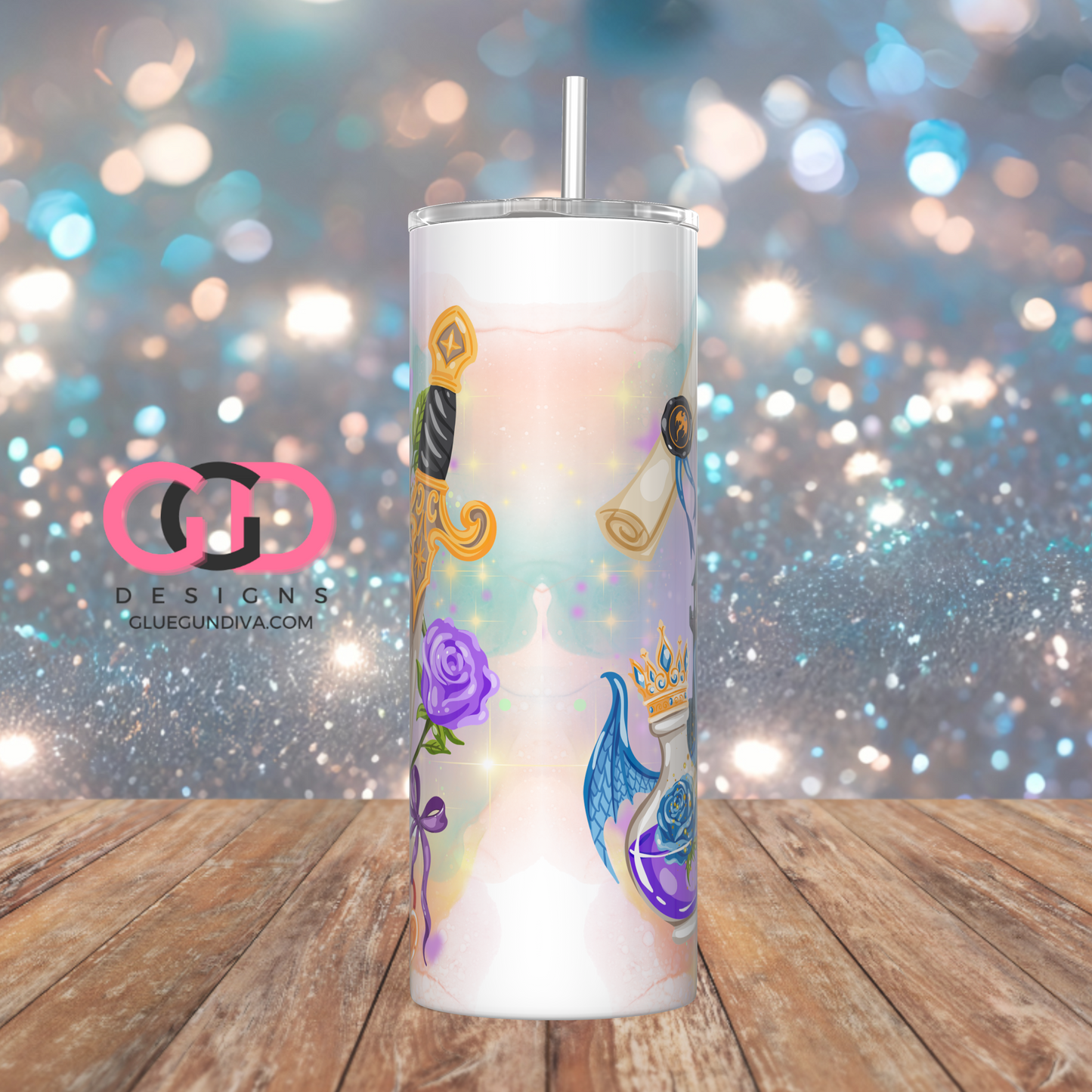 Fantasy Dragon Reading-   Digital tumbler wrap for 20 oz skinny straight tumbler