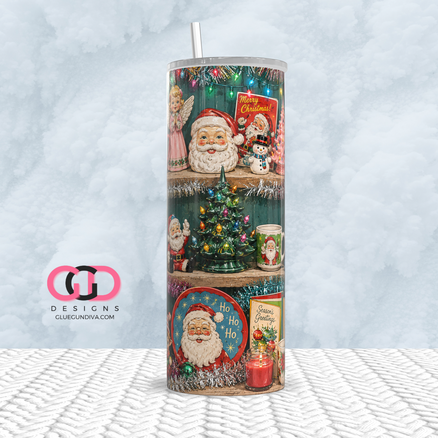 Christmas Thrift Shelf Dark Wood -   Digital tumbler wrap for 20 oz skinny straight tumbler