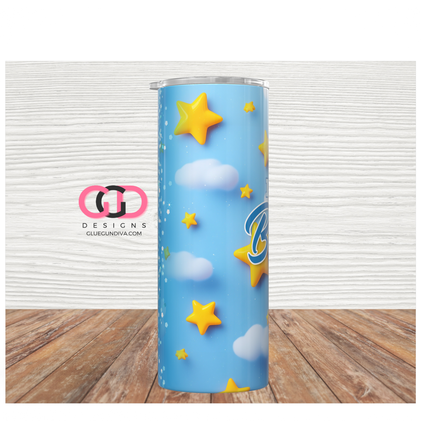 It's a Boy! Stars - Digital tumbler wrap for 20 oz skinny straight tumbler