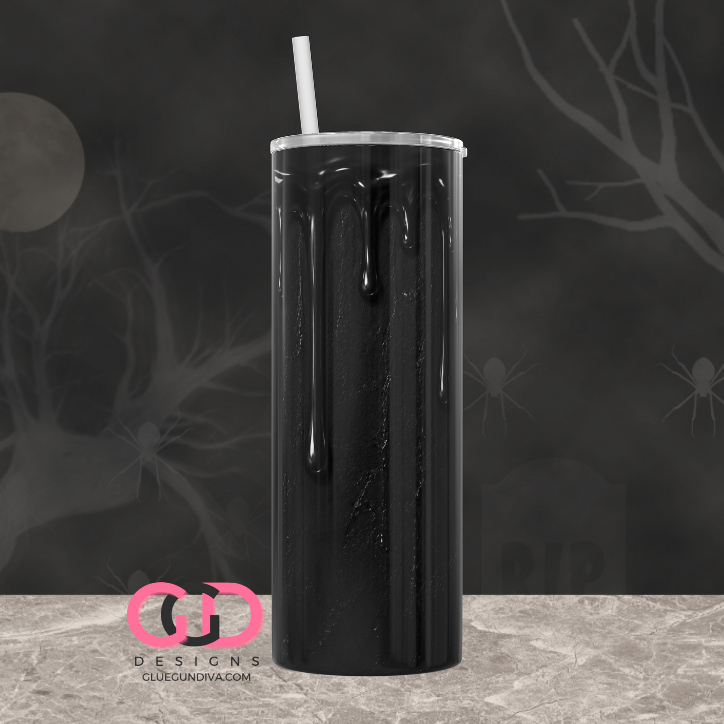 Halloween Wax Drip Candle Black and Black -  Digital tumbler wrap for 20 oz skinny straight tumbler