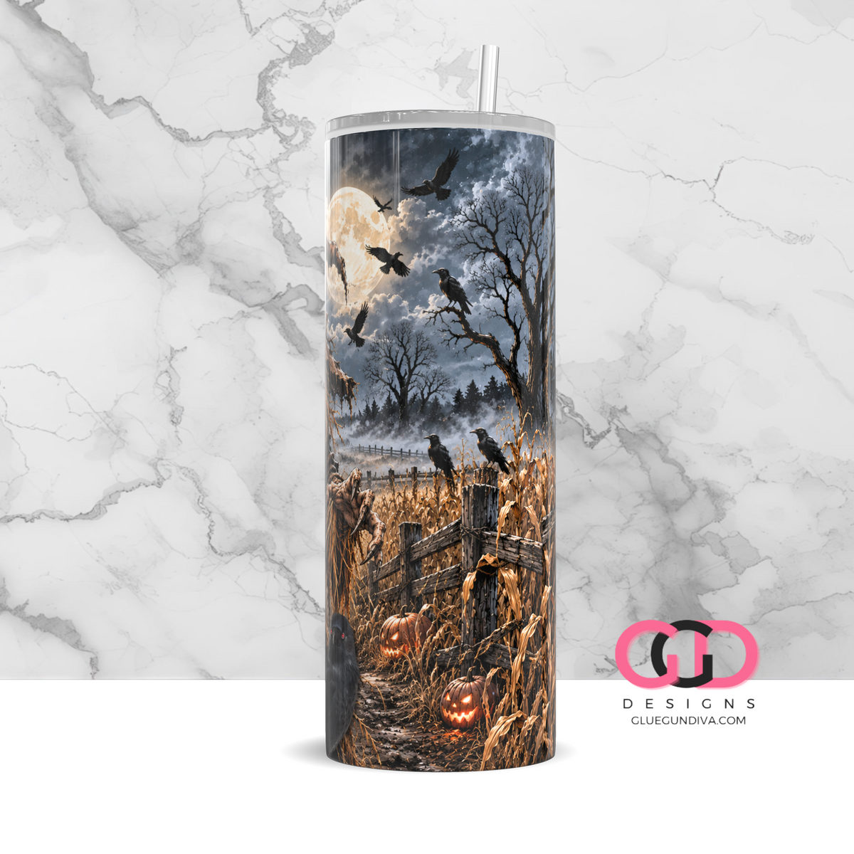 Scarecrow and Crows-   Digital tumbler wrap for 20 oz skinny straight tumbler