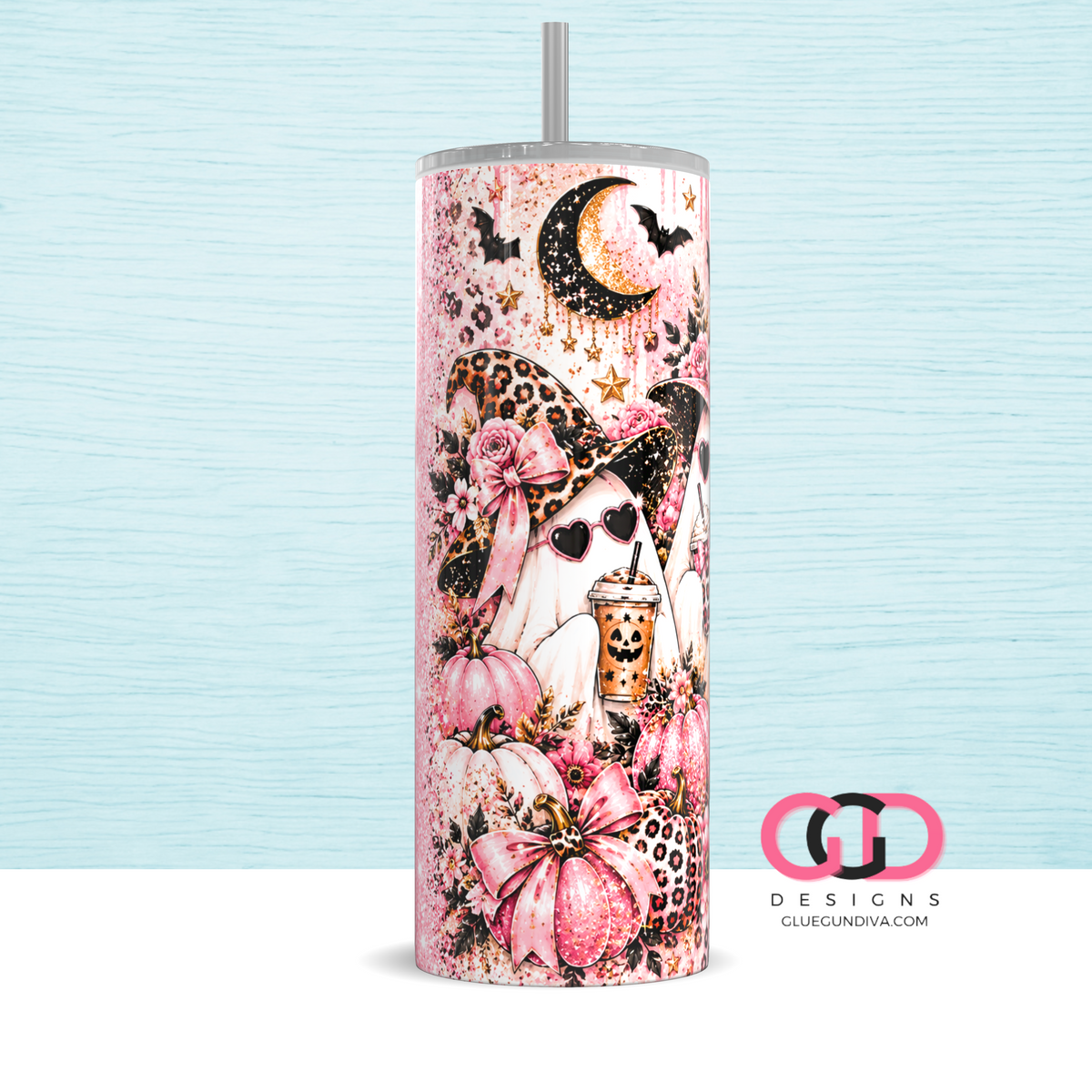 Three Pink Ghosts -  Digital tumbler wrap for 20 oz skinny straight tumbler