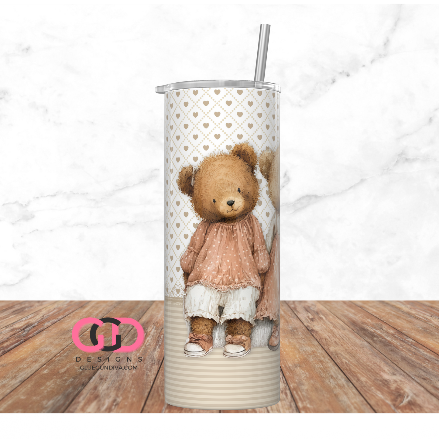 3 Girl Bears -  Digital tumbler wrap for 20 oz skinny straight tumbler