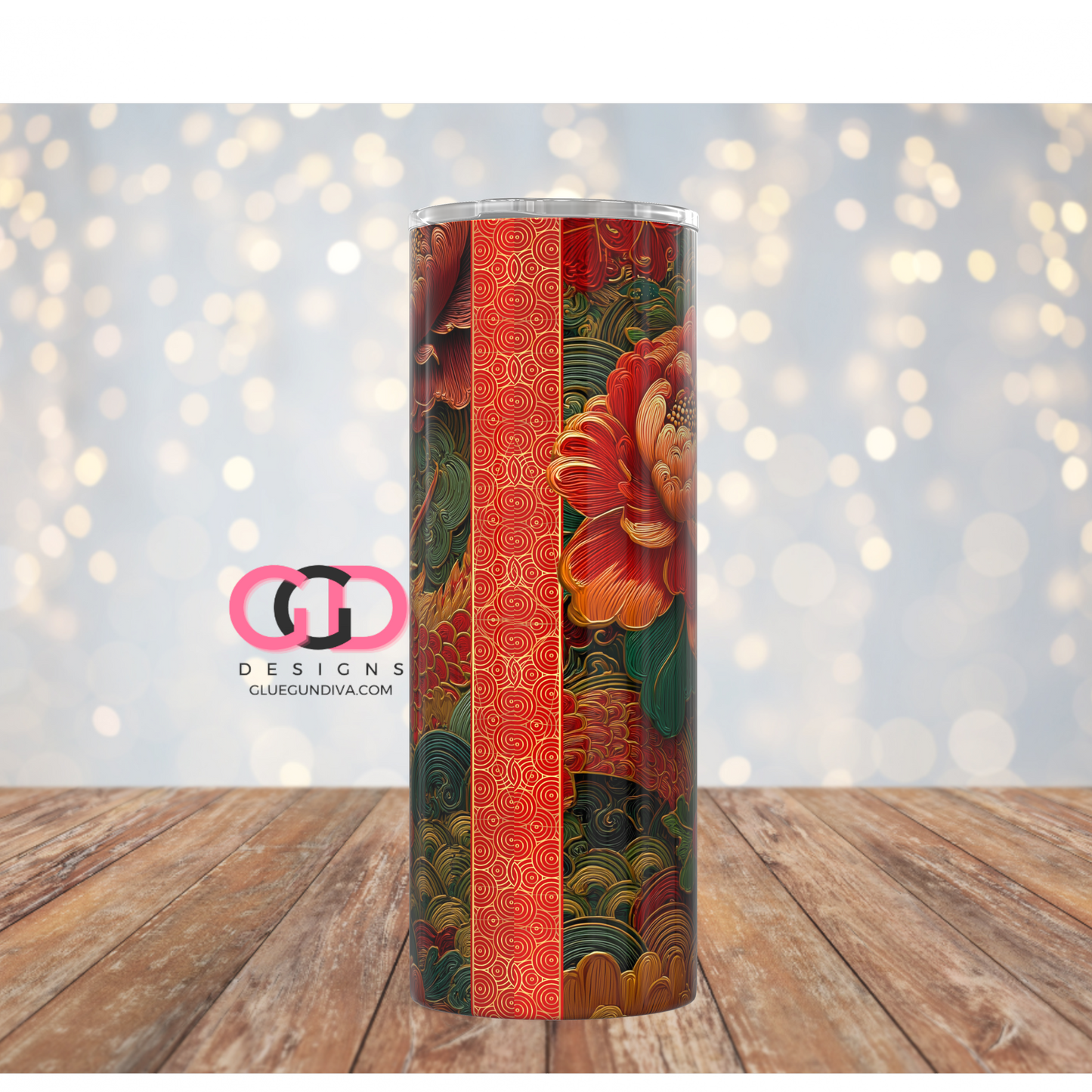Chinese Pattern -  Digital tumbler wrap for 20 oz skinny straight tumbler