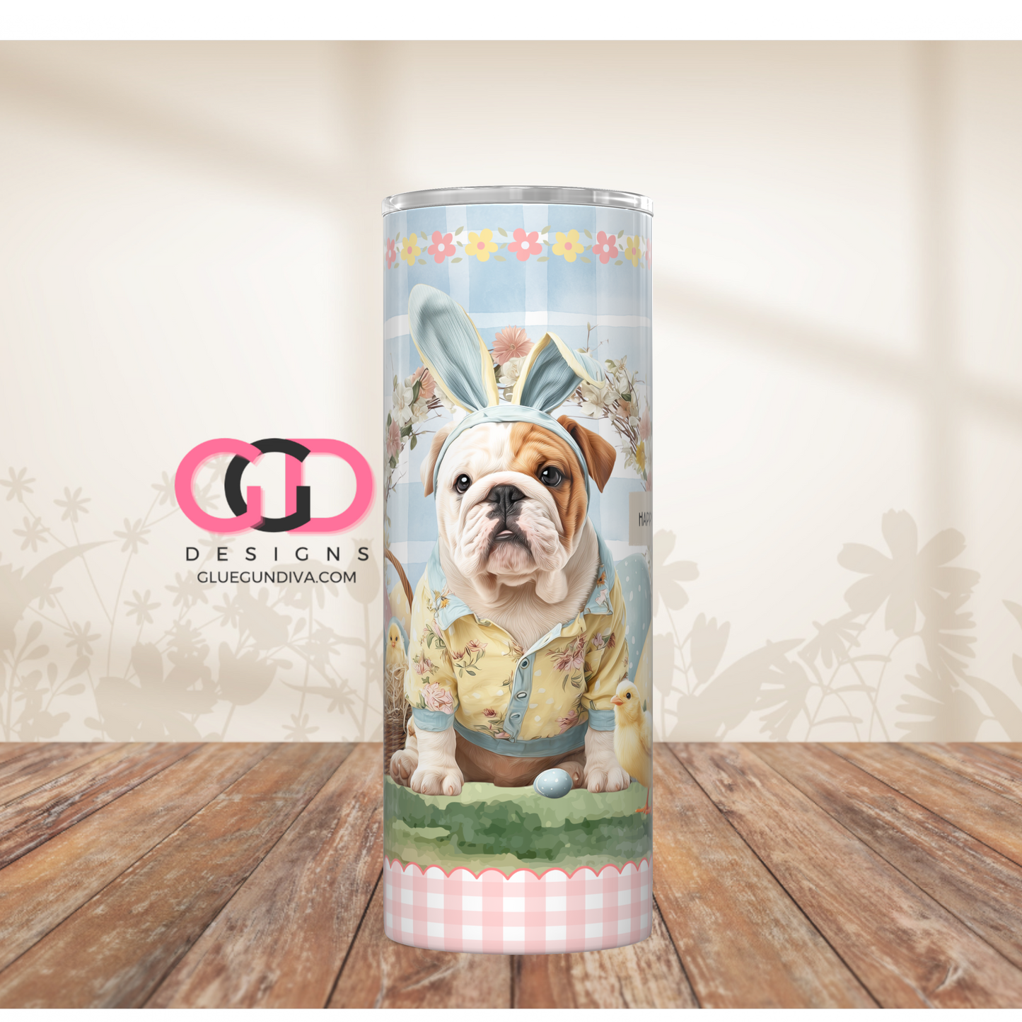 Bulldog Easter Puppy -  Digital tumbler wrap for 20 oz skinny straight tumbler