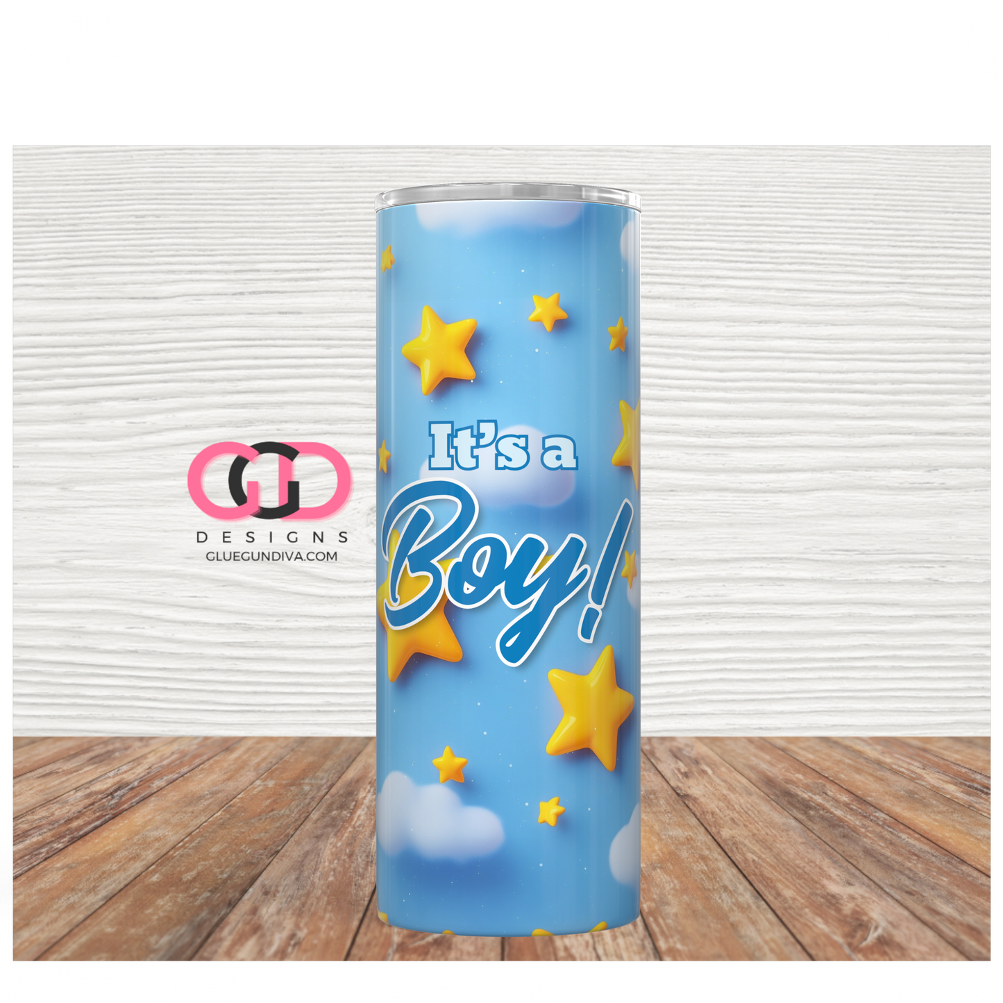 It's a Boy! Stars - Digital tumbler wrap for 20 oz skinny straight tumbler