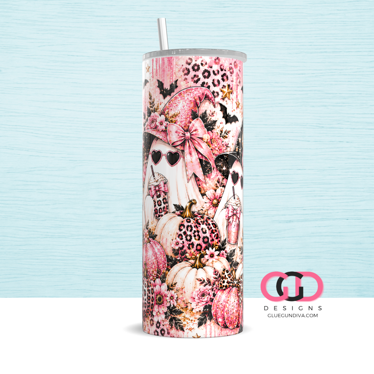 Three Pink Ghosts -  Digital tumbler wrap for 20 oz skinny straight tumbler