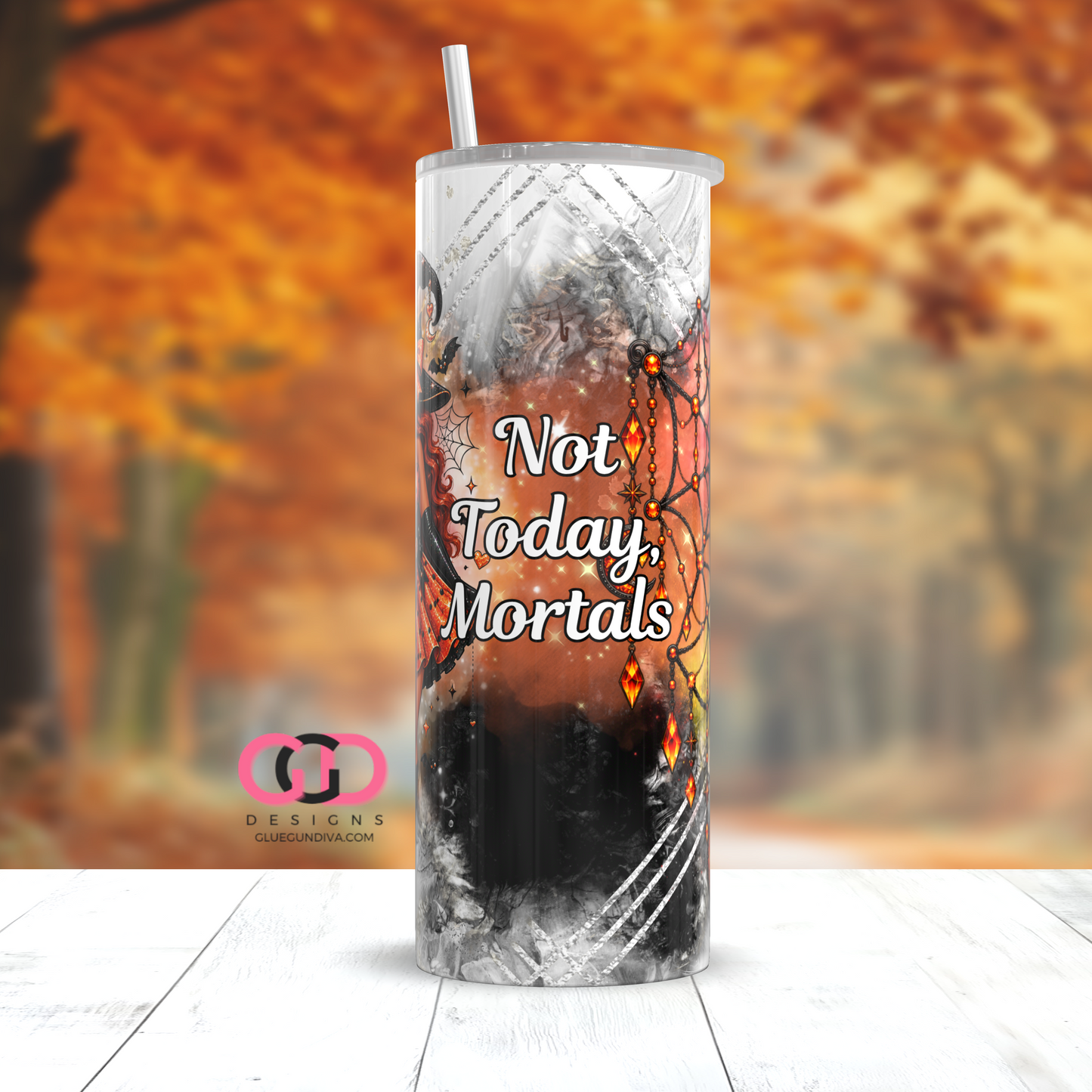 Not Today Mortals Red Hair -  Digital tumbler wrap for 20 oz skinny straight tumbler