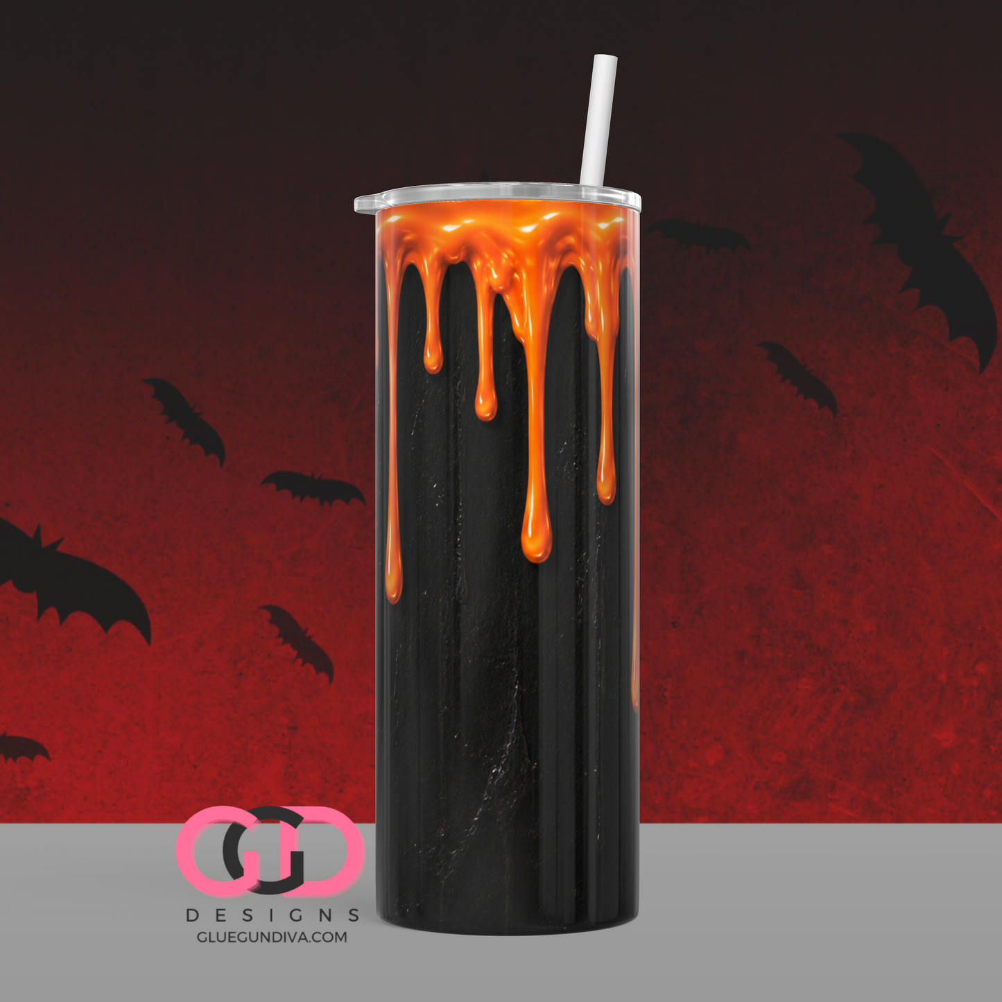Halloween Wax Drip Candle Orange and Black -  Digital tumbler wrap for 20 oz skinny straight tumbler