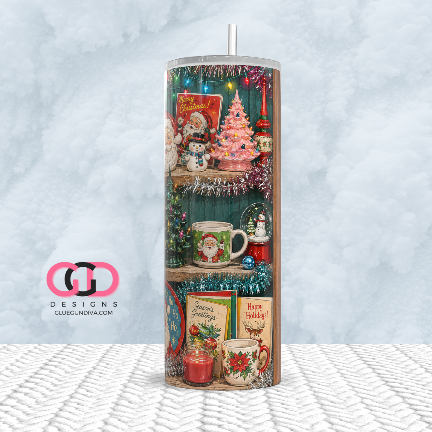 Christmas Thrift Shelf Dark Wood -   Digital tumbler wrap for 20 oz skinny straight tumbler