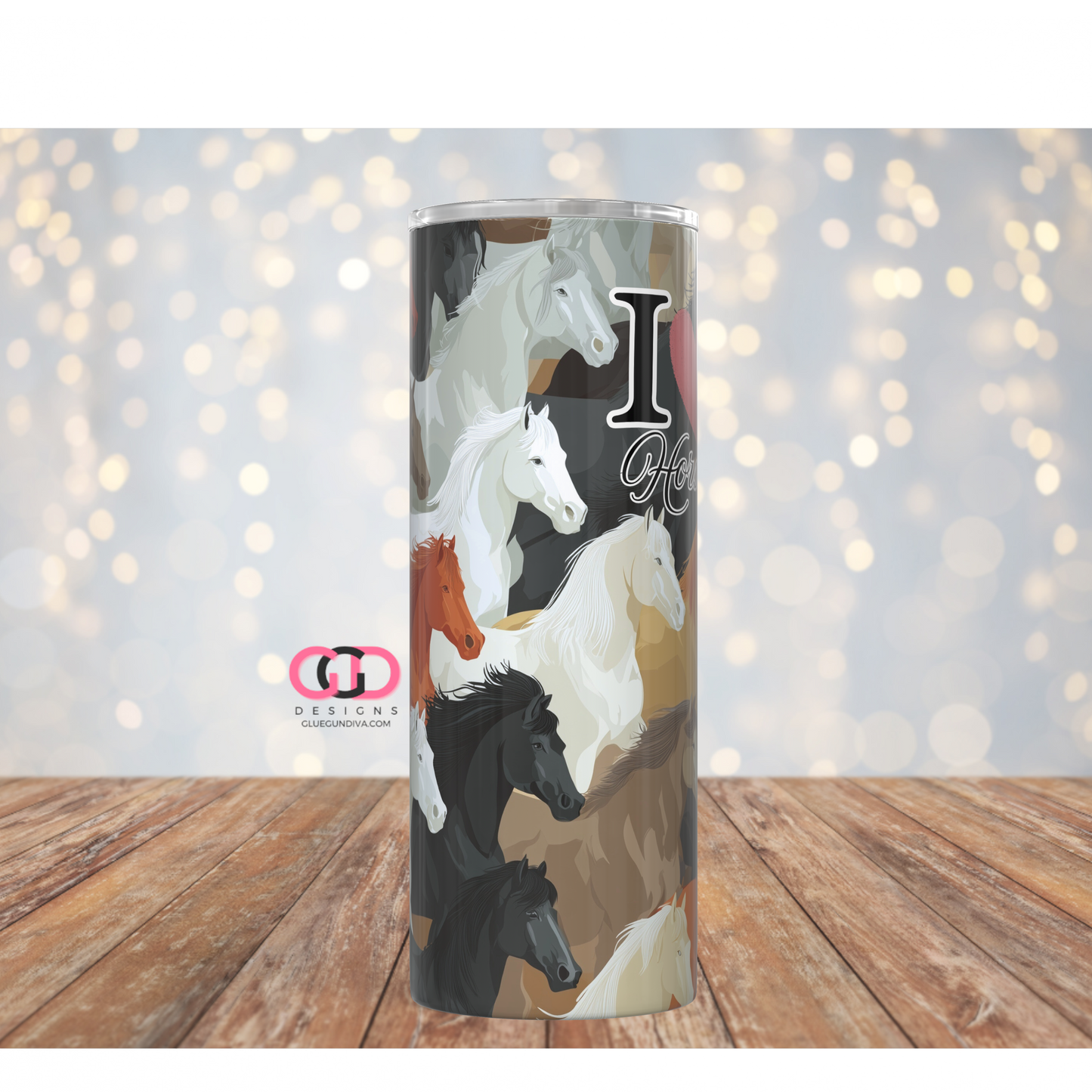 I love horses -   Digital tumbler wrap for 20 oz skinny straight tumbler