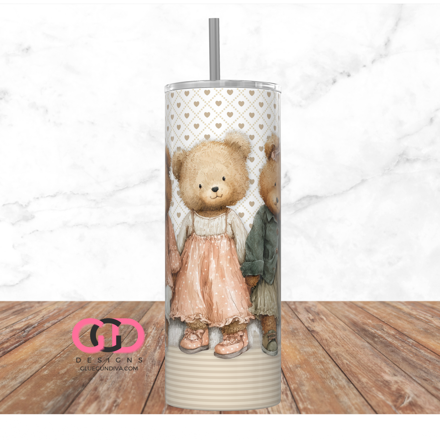 3 Girl Bears -  Digital tumbler wrap for 20 oz skinny straight tumbler