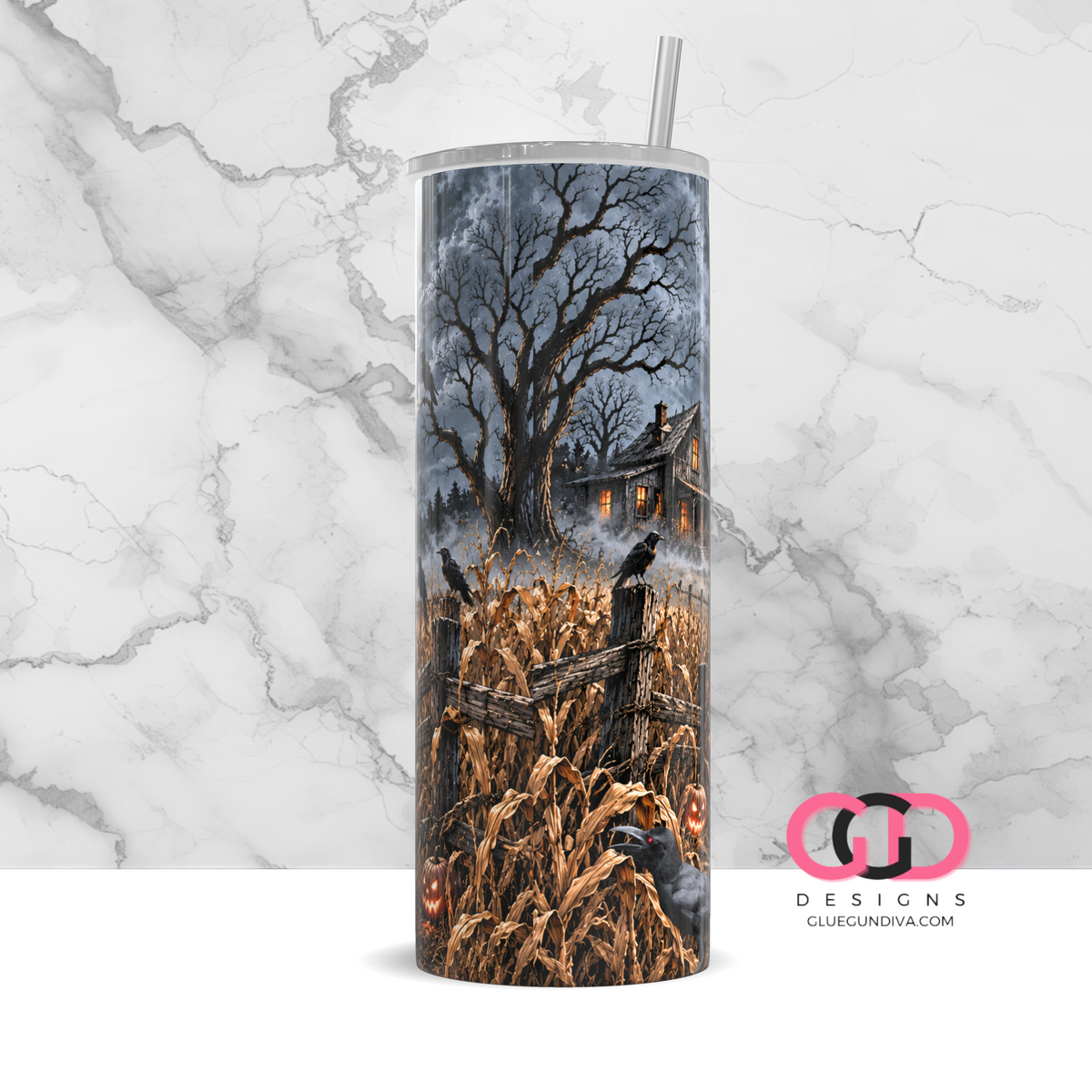 Scarecrow and Crows-   Digital tumbler wrap for 20 oz skinny straight tumbler