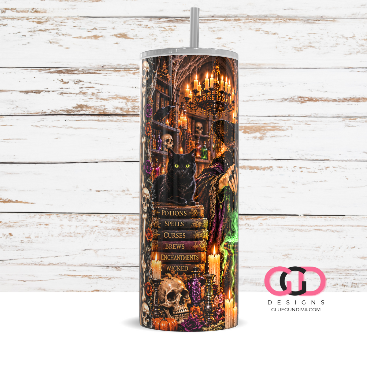 Witch at Work -   Digital tumbler wrap for 20 oz skinny straight tumbler
