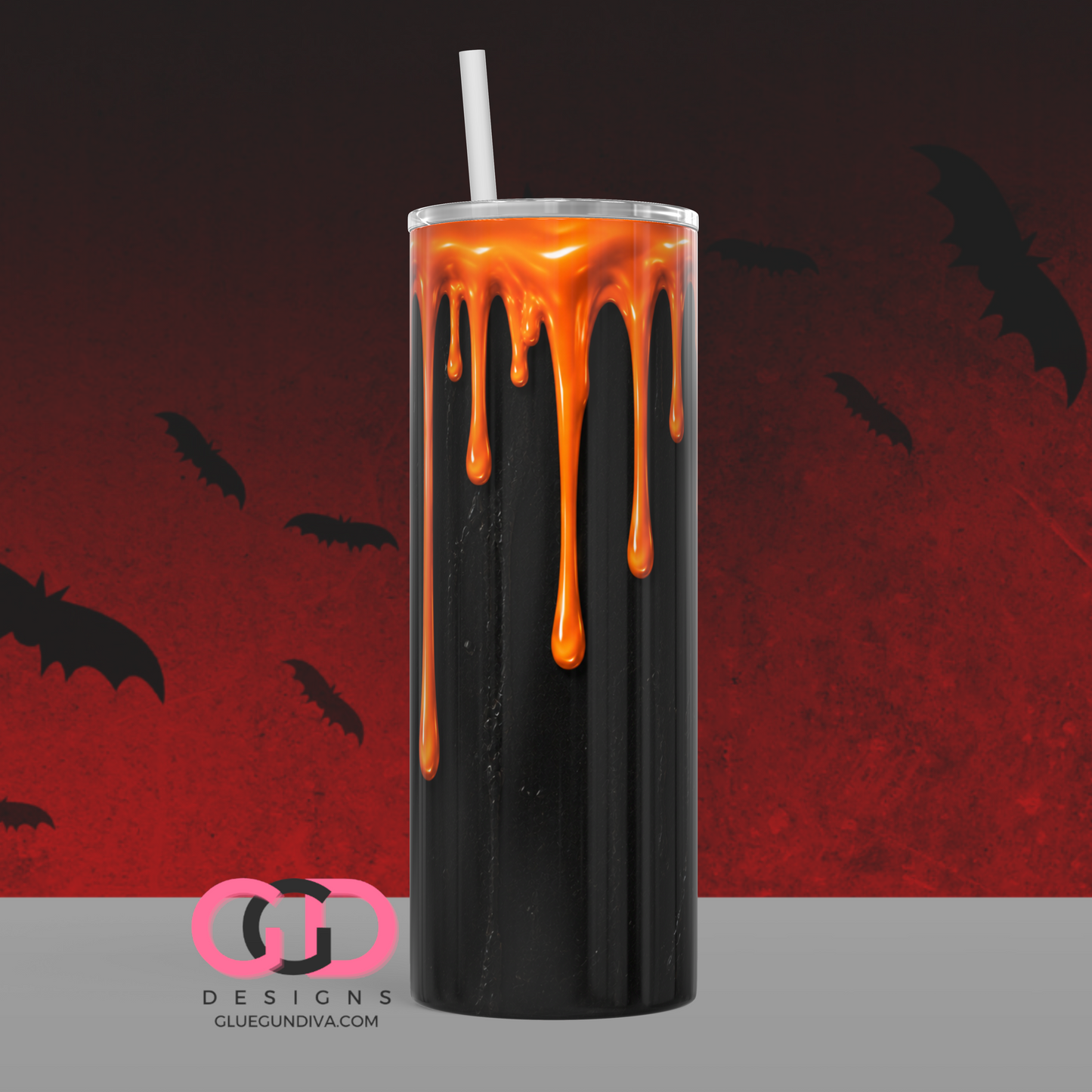 Halloween Wax Drip Candle Orange and Black -  Digital tumbler wrap for 20 oz skinny straight tumbler
