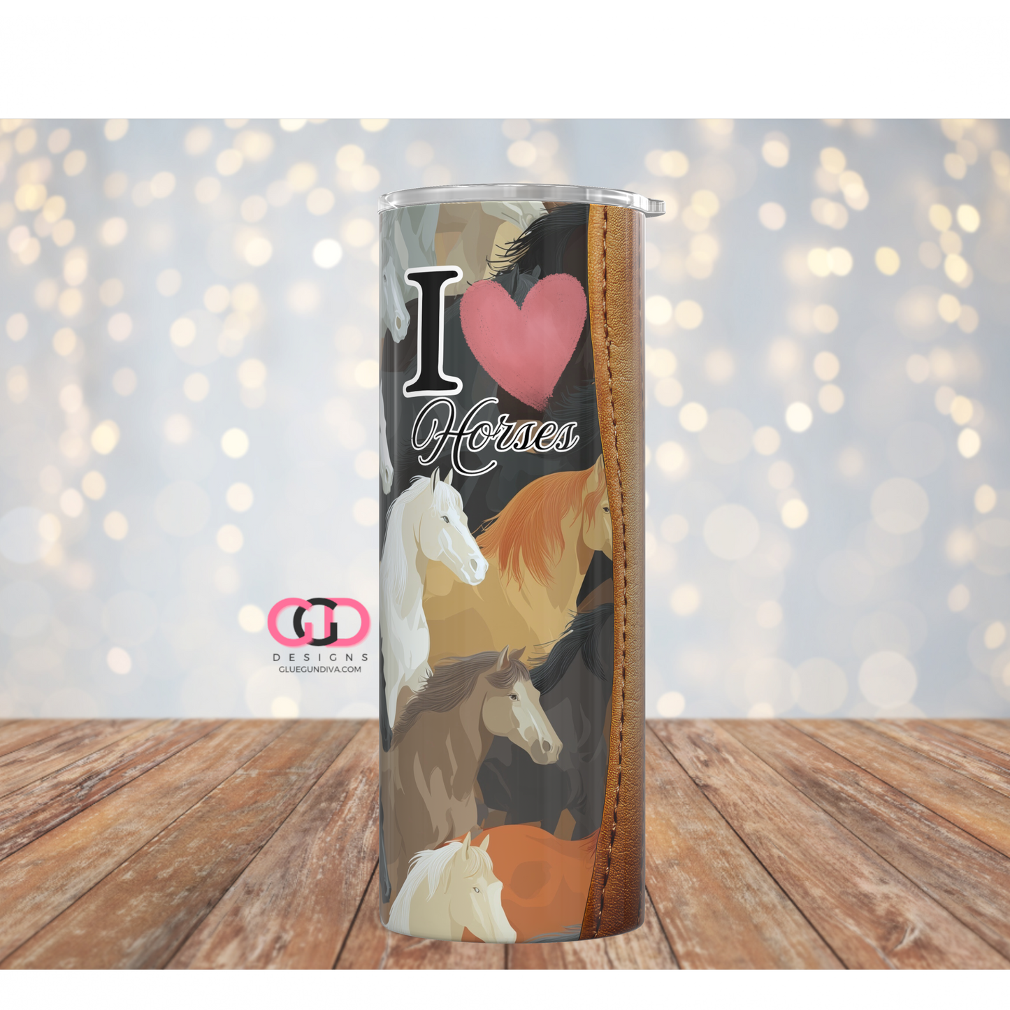 I love horses -   Digital tumbler wrap for 20 oz skinny straight tumbler