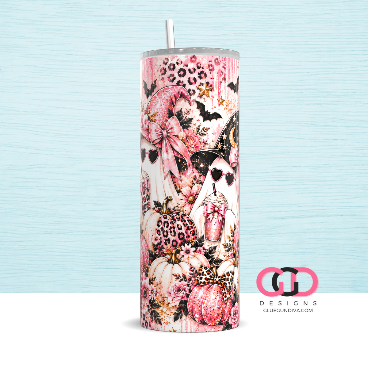 Three Pink Ghosts -  Digital tumbler wrap for 20 oz skinny straight tumbler