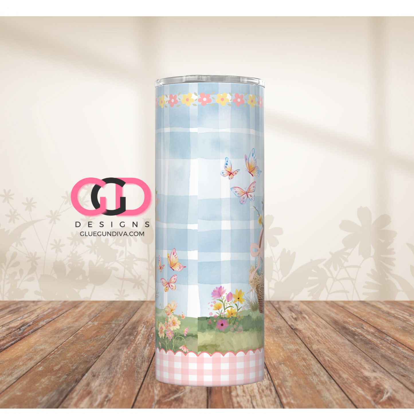 Bulldog Easter Puppy -  Digital tumbler wrap for 20 oz skinny straight tumbler