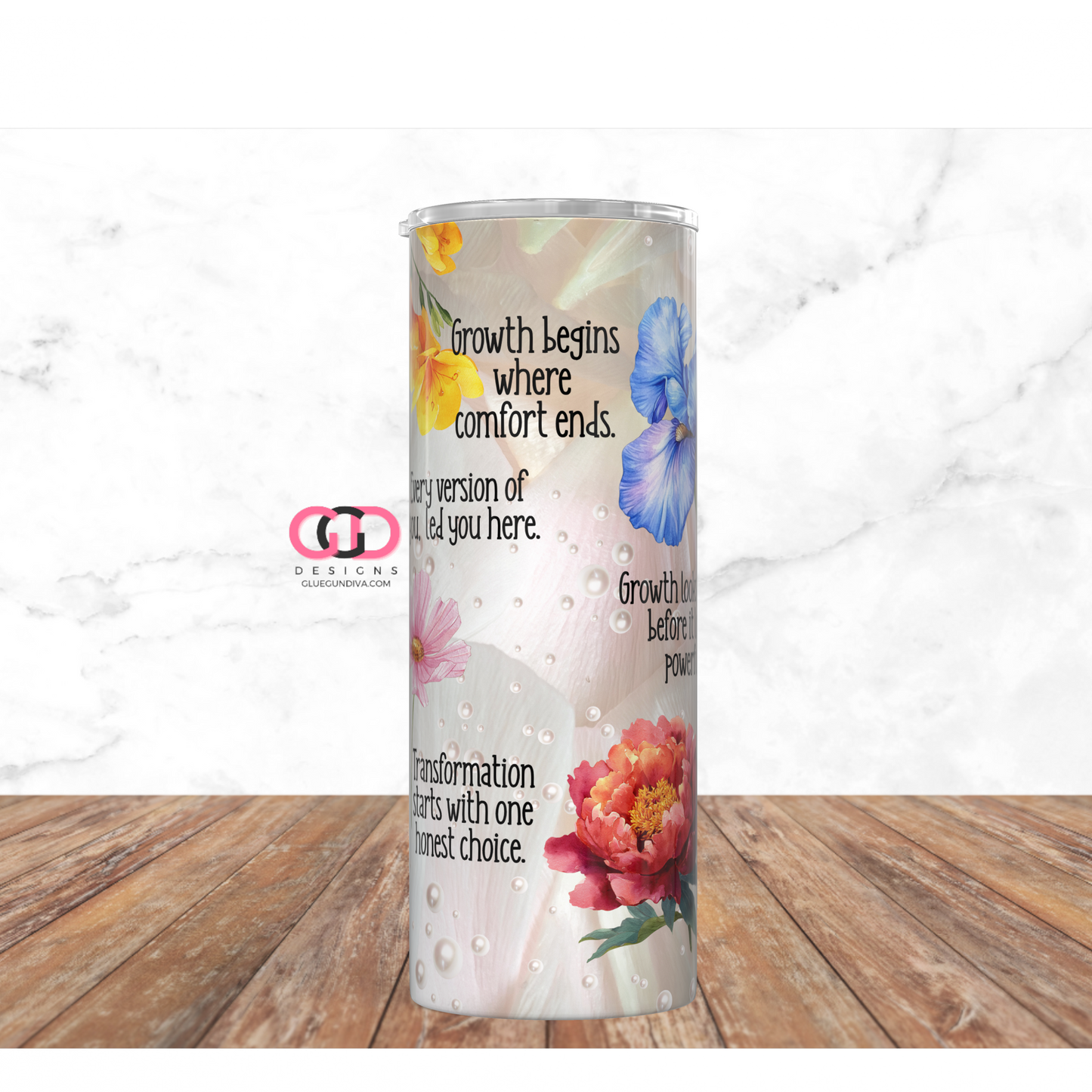 Change Affirmations Floral -   Digital tumbler wrap for 20 oz skinny straight tumbler