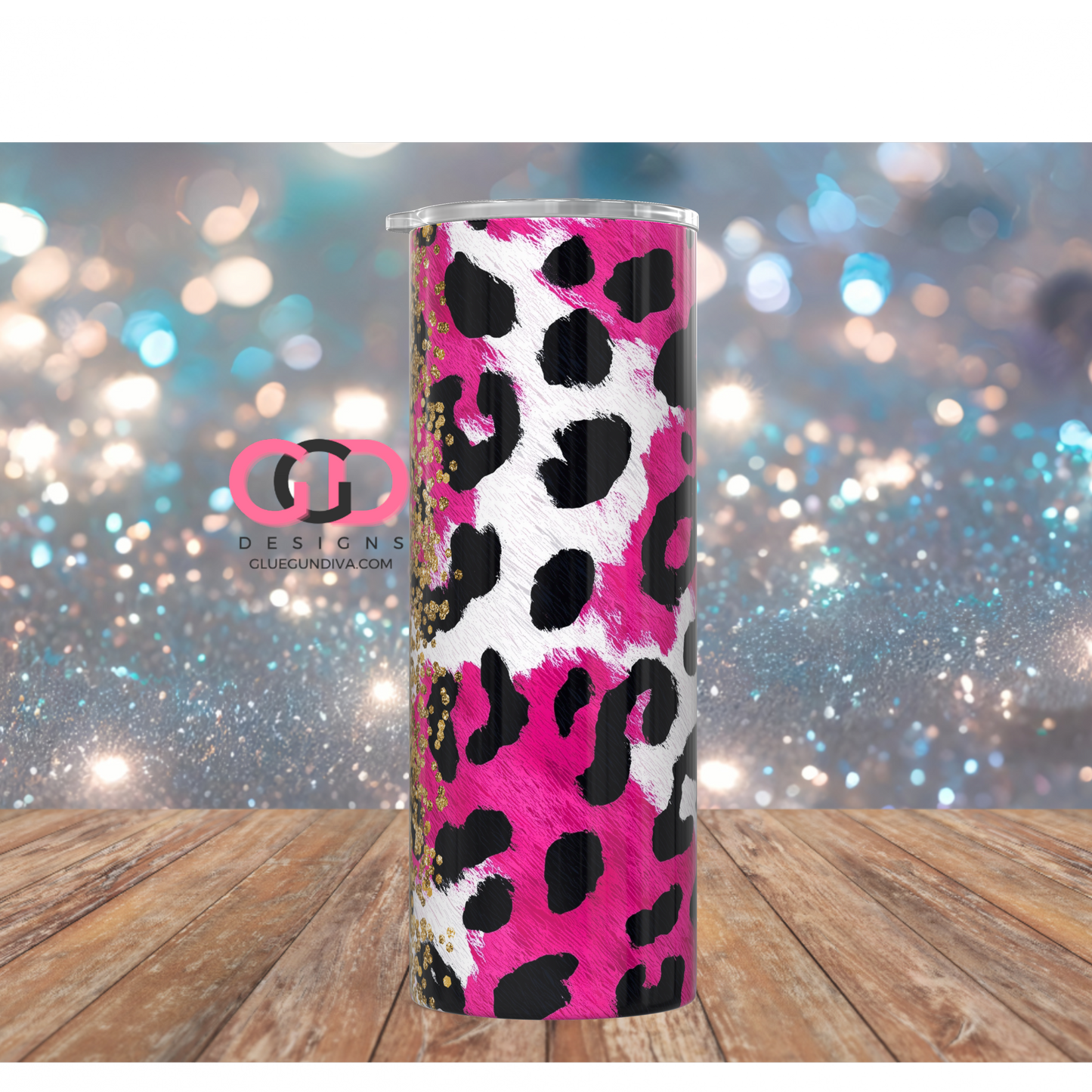 Gold Glitter and Pink Cheetah -   Digital tumbler wrap for 20 oz skinny straight tumbler