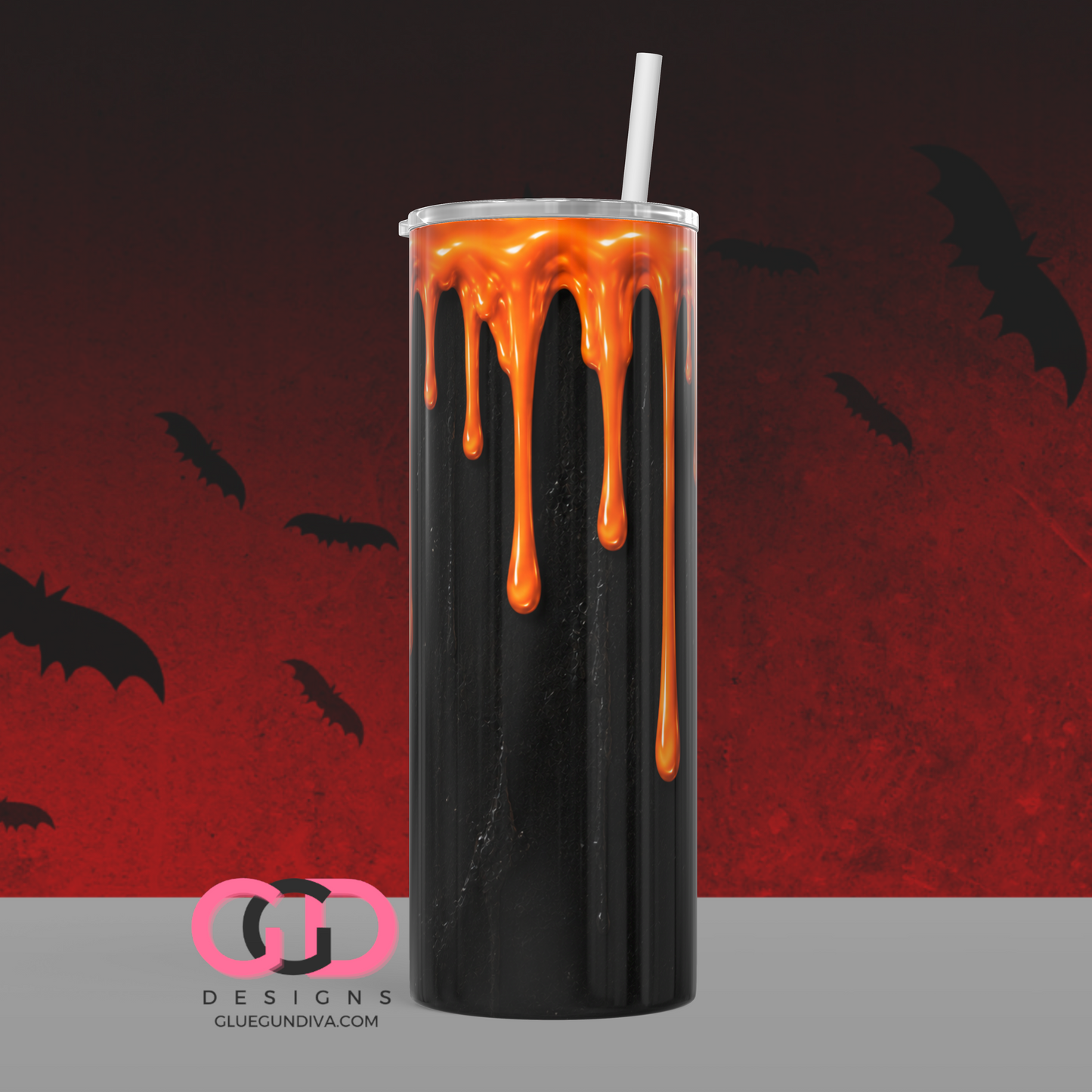 Halloween Wax Drip Candle Orange and Black -  Digital tumbler wrap for 20 oz skinny straight tumbler