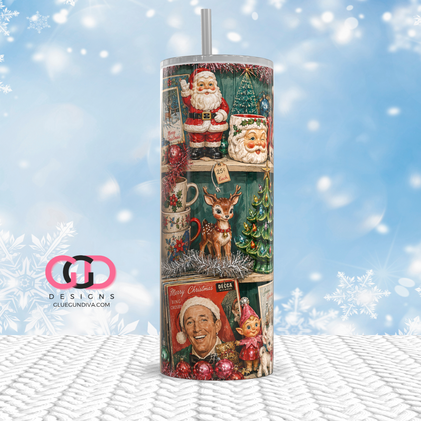Christmas Thrift Shelf Light Wood -   Digital tumbler wrap for 20 oz skinny straight tumbler