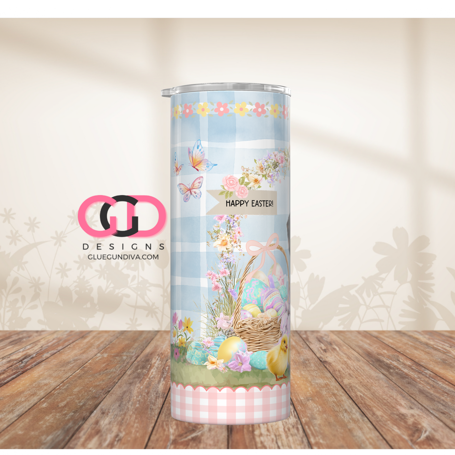 Dachshund Easter Puppy Black -  Digital tumbler wrap for 20 oz skinny straight tumbler