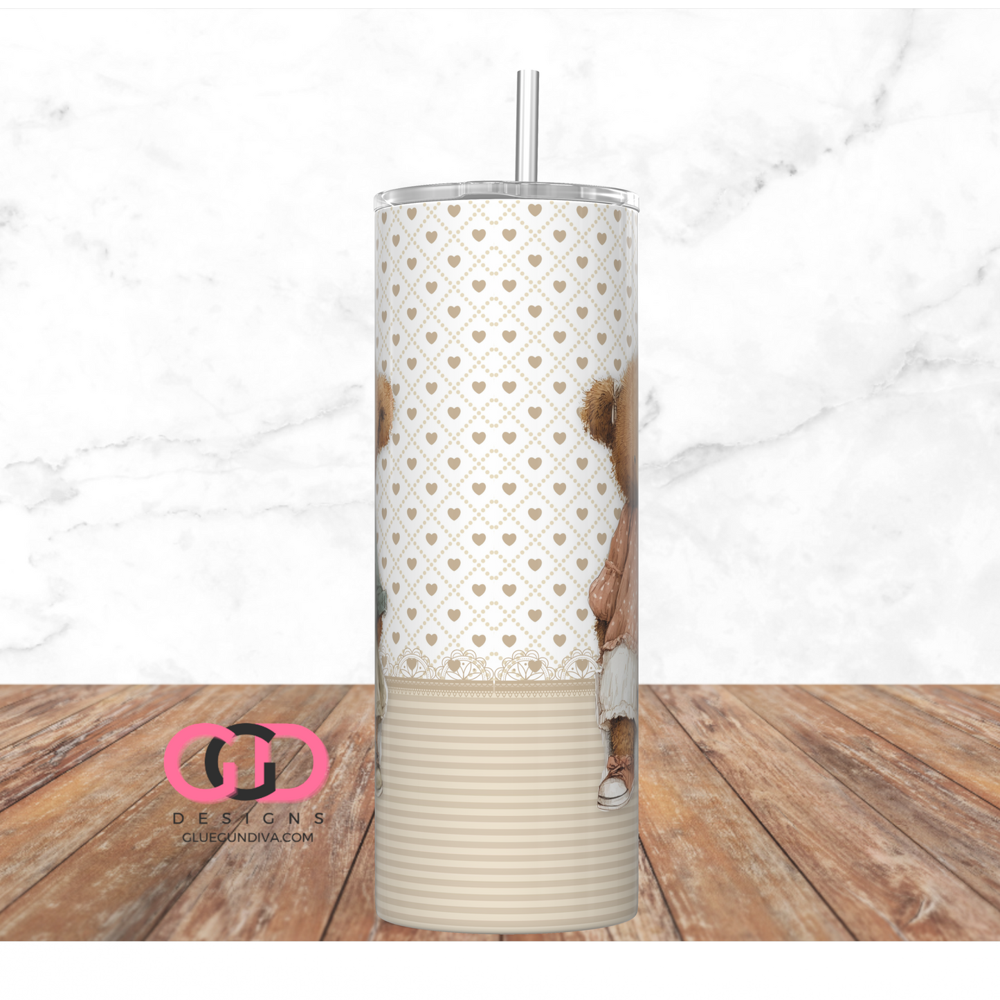 3 Girl Bears -  Digital tumbler wrap for 20 oz skinny straight tumbler