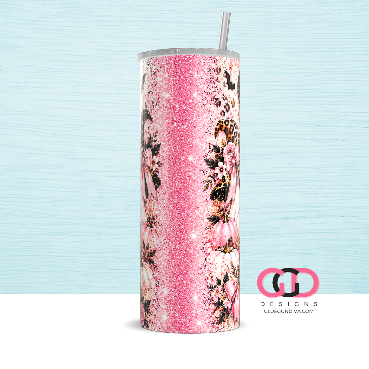 Three Pink Ghosts -  Digital tumbler wrap for 20 oz skinny straight tumbler