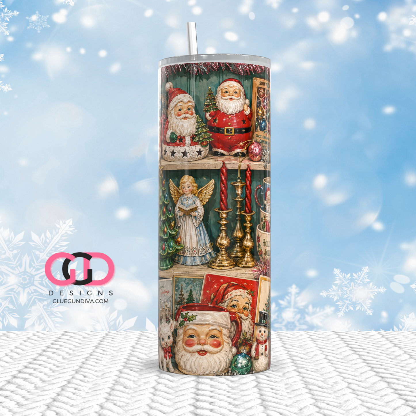 Christmas Thrift Shelf Light Wood -   Digital tumbler wrap for 20 oz skinny straight tumbler