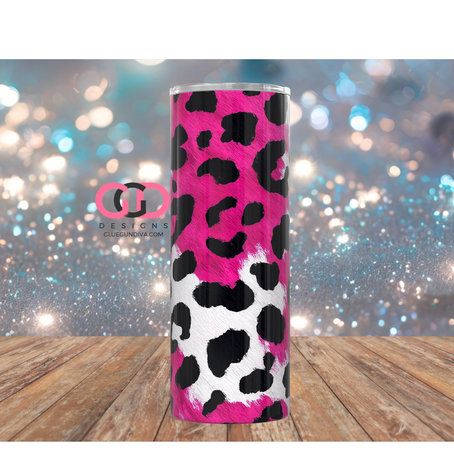 Gold Glitter and Pink Cheetah -   Digital tumbler wrap for 20 oz skinny straight tumbler