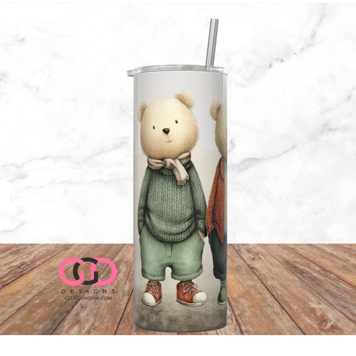 3 Standing Male Bears -  Digital tumbler wrap for 20 oz skinny straight tumbler