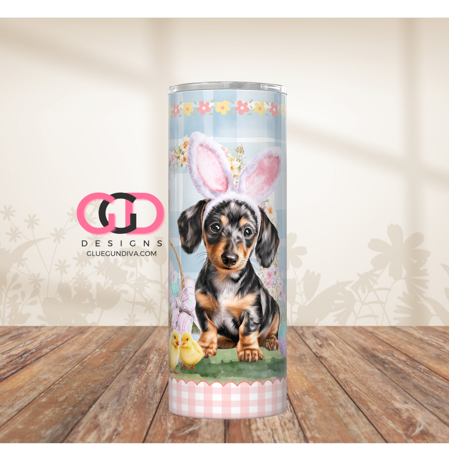 Dachshund Easter Puppy Black -  Digital tumbler wrap for 20 oz skinny straight tumbler