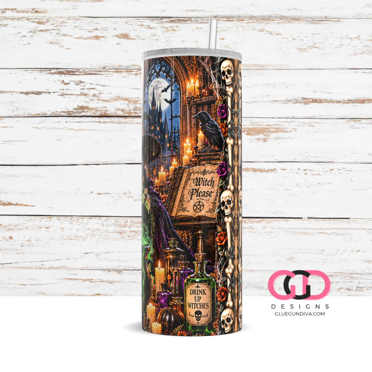 Witch at Work -   Digital tumbler wrap for 20 oz skinny straight tumbler