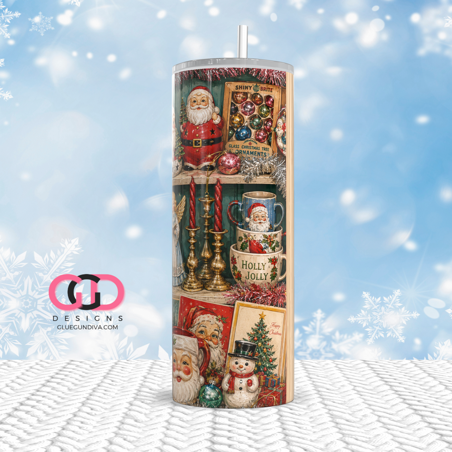 Christmas Thrift Shelf Light Wood -   Digital tumbler wrap for 20 oz skinny straight tumbler