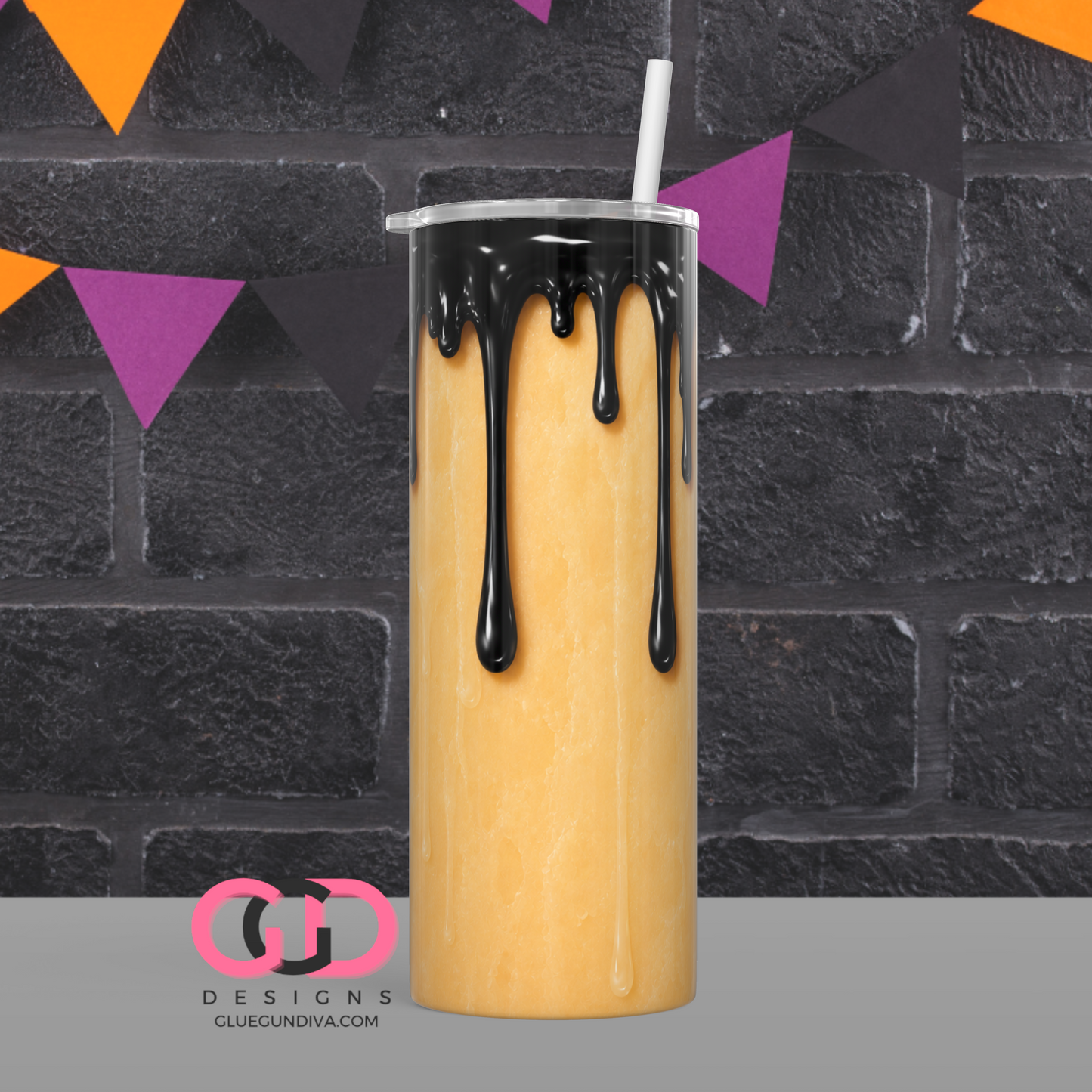 Halloween Wax Drip Candle Black and Ivory -  Digital tumbler wrap for 20 oz skinny straight tumbler