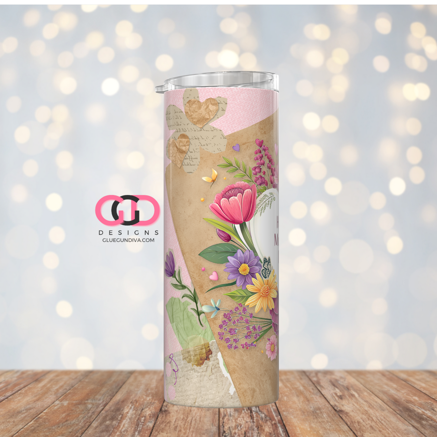 Happy Mother's Day Paper Collage -   Digital tumbler wrap for 20 oz skinny straight tumbler