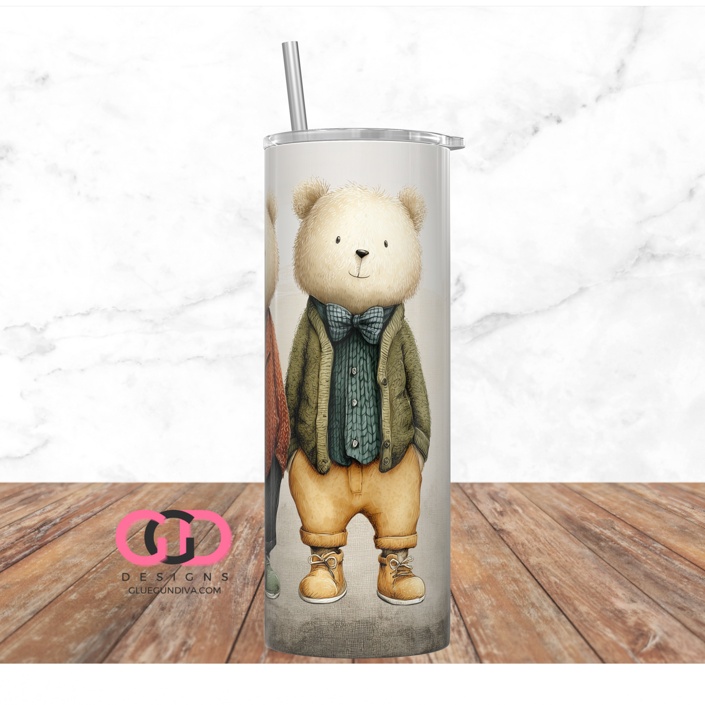 3 Standing Male Bears -  Digital tumbler wrap for 20 oz skinny straight tumbler