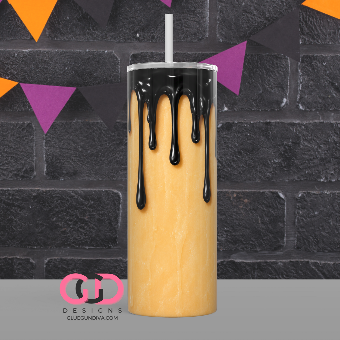 Halloween Wax Drip Candle Black and Ivory -  Digital tumbler wrap for 20 oz skinny straight tumbler