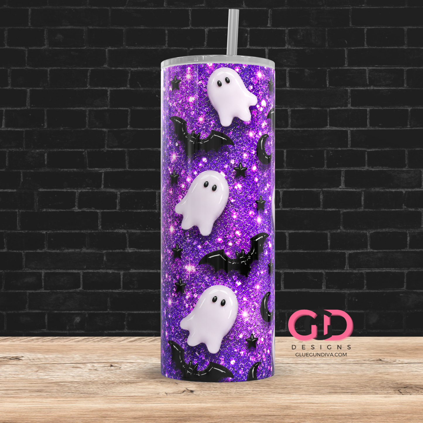 Glossy Ghosts Purples -  Digital tumbler wrap for 20 oz skinny straight tumbler