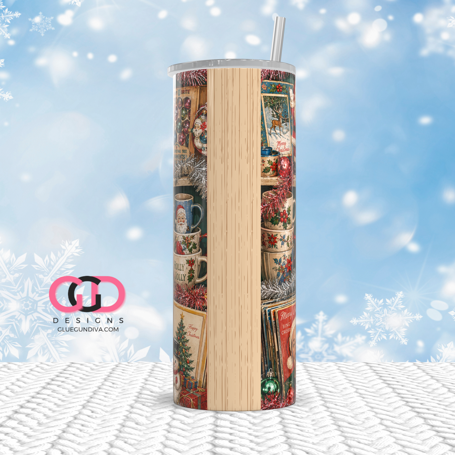 Christmas Thrift Shelf Light Wood -   Digital tumbler wrap for 20 oz skinny straight tumbler