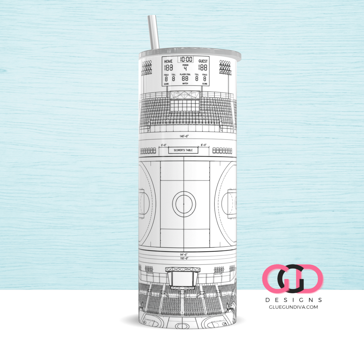 Basketball Blueprint - Digital tumbler wrap for 20 oz skinny straight tumbler