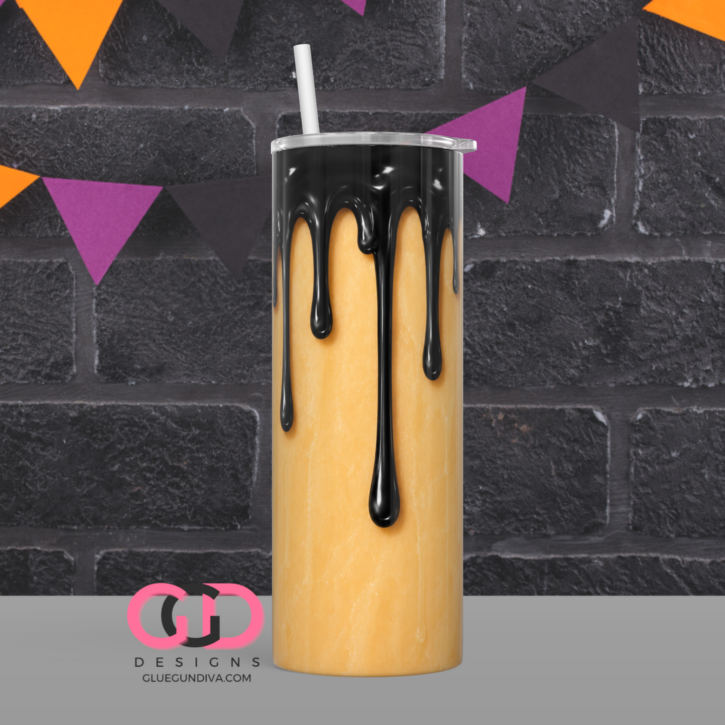 Halloween Wax Drip Candle Black and Ivory -  Digital tumbler wrap for 20 oz skinny straight tumbler